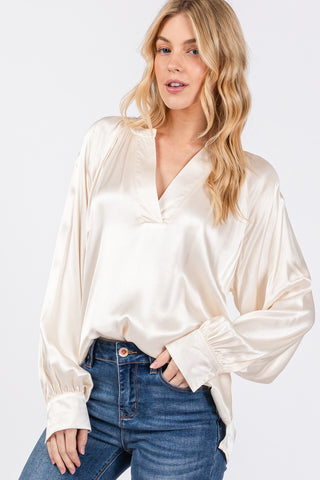 SAGE + FIG Notched Long Sleeve Blouse Divacious