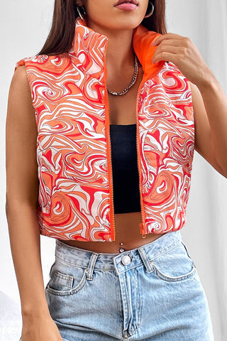 Printed Zip Up Vest Trendsi