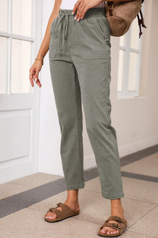 Drawstring Straight Pants with Pockets Divacious