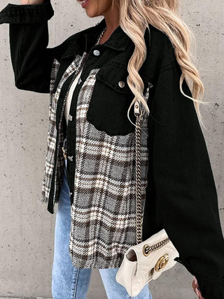 Plaid Button Up Dropped Shoulder Jacket Divacious