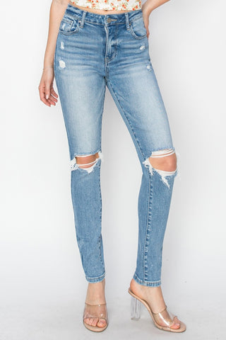 Full Size High Rise Knee Distressed Skinny Jeans Divacious