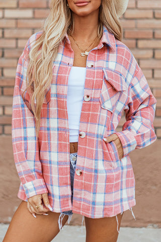 Plaid Button Up Long Sleeve Shacket Divacious