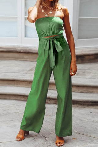 Tied Cutout Tube Wide Leg Jumpsuit Divacious